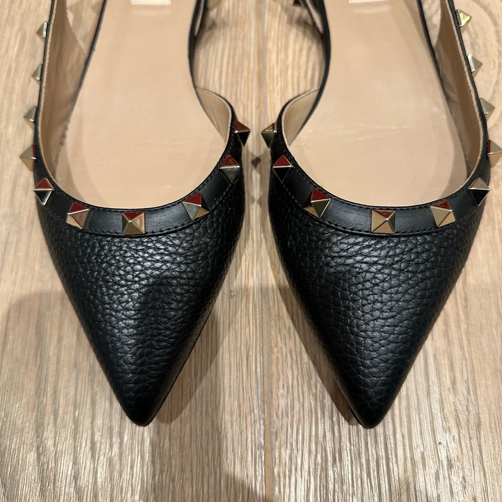 Valentino Ballerina Rockstud Black Point Toe Flats - Picture 3 of 14